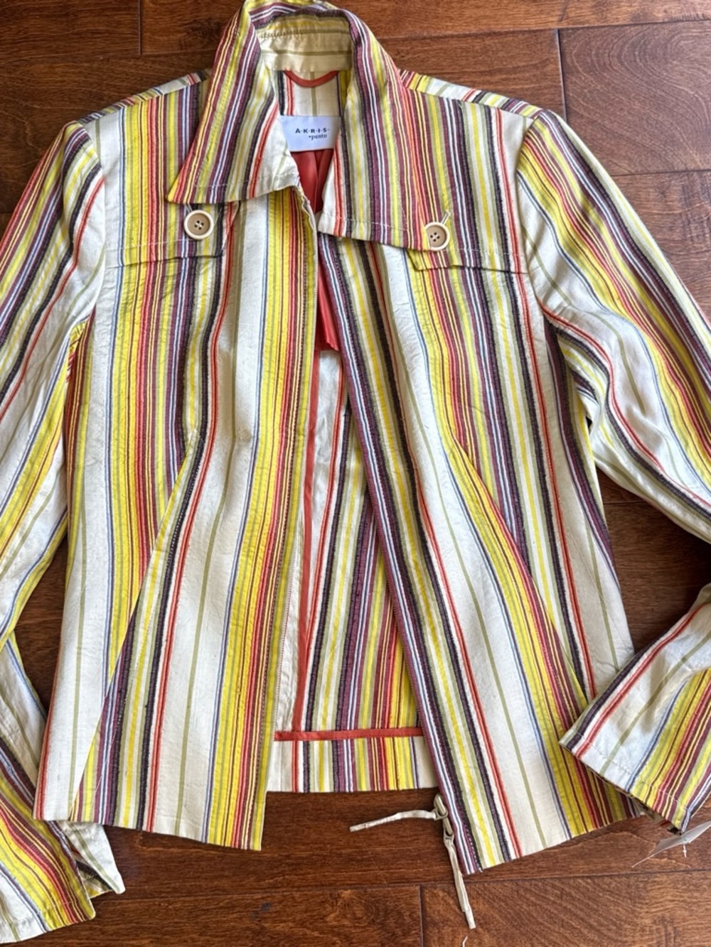 Akris Punto Striped Utility Jacket in Yellow, Red & Cream